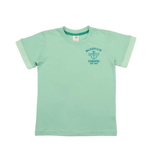 Walkiddy Kinder T-Shirt GOTS-zertifiziert aus Bio-Baumwolle, hellgrün „Meadow“, kurzarm mit kleinem Brustprint – Walkiddy, weich & hautfreundlich, Blau, – Produktbild 1 von 2