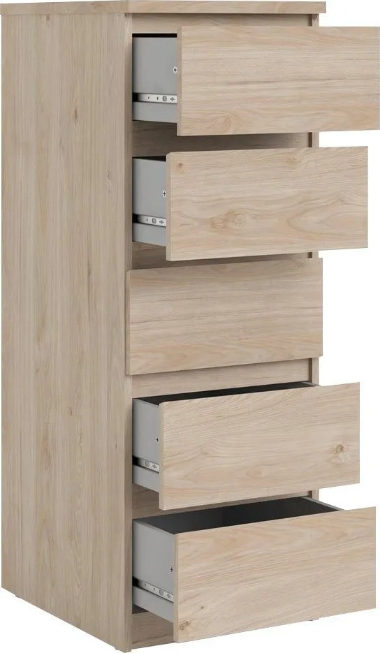 Home affaire Highboard Naia, Hochkommode, 5 Schubladen, Aufbewahrung, grifflose Front, Modern, skandinavisches Design, Schmal, in mehrere Farben, Braun, – Produktbild 5 von 5