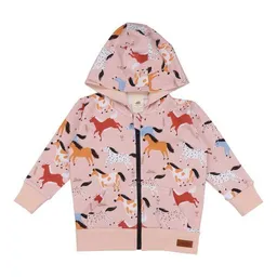 Walkiddy Baby Sweatjacke GOTS zertifiziert – Bio-Baumwolle, Rosa mit Pferde-Motiv, Kapuze & Reißverschluss | Walkiddy – Produktbild 1 von 1