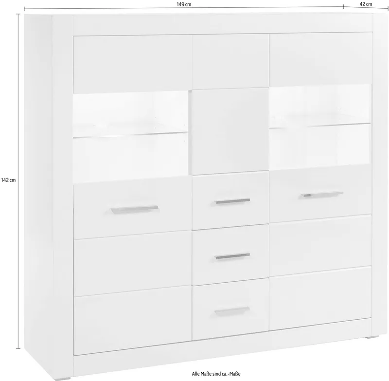 Home affaire Highboard Bianco, moderner Schrank, Kommode, Stauraumschrank, Hochschrank, zeitlos, ausreichend Stauraum, vielseitig einsetzbar, 149 cm breit, Weiß, – Produktbild 1 von 5
