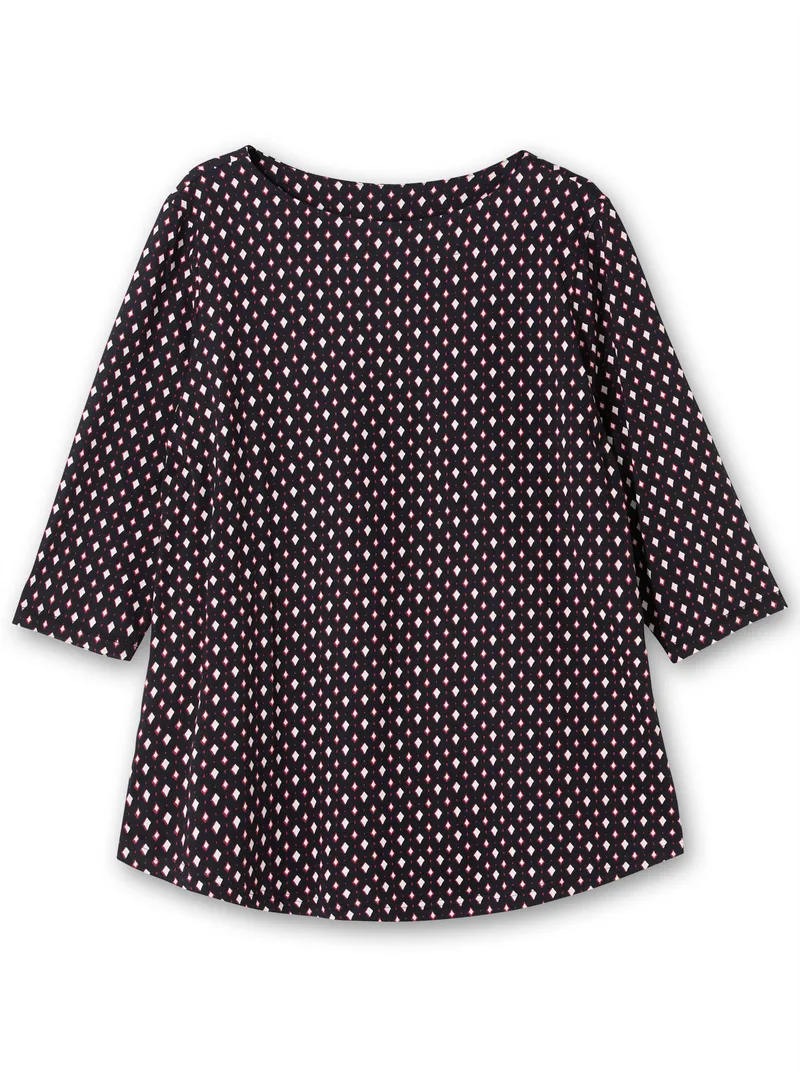 sheego 3/4-Arm-Shirt tiefblau-gemustert, Tiefblau-gemustert, – Produktbild 1 von 2