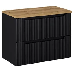 Lomadox Waschbeckenschrank NEWPORT-56-BLACK 80 cm Waschtisch-Unterschrank 40 cm schwarz gerillt Eiche 2 Auszüge – Produktbild 1 von 1