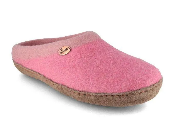 WoolFit WoolFit Sherpa Barfuß-Hausschuhe unisex Filz-Pantoffeln mit Ledersohle, nachhaltig aus 100% Wolle, Pink, – Produktbild 2 von 4
