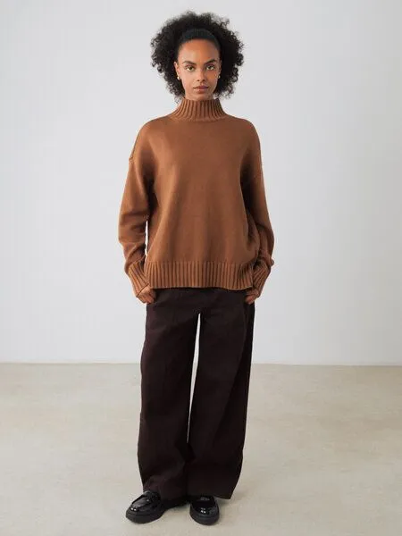 Honest Basics Honest Basics Damen Mock-Pullover aus Bio-Baumwolle, Toffee, – Produktbild 3 von 4