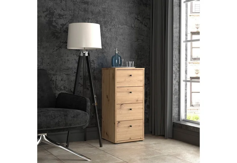 FORTE Kommode Tempra, Kommode, 4 Schubkästen, Höhe 85,5 cm, Breite 38,6 cm, Beige, – Produktbild 1 von 8