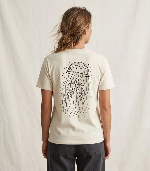 vis wear vis wear Qualle - Göttin im Ozean - Pure Natural Bio Baumwolle Shirt - Back Print, Natural, – Produktbild 3 von 4