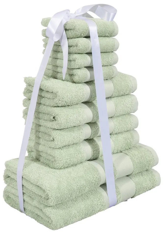 OTTO home Handtuch Set Vanessa, 10-tlg Handtuch-Set, weich, in Standard- und Premium-Qualität, Walkfrottee (Set, 10-St), 100% Baumwolle, Duschtücher, Handtücher, Gästetücher, mit Bordüre, Grün, – Produktbild 8 von 8