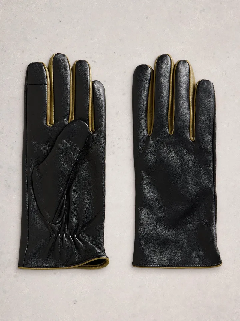 White Stuff Lederhandschuhe Carrie - S/M, Reines schwarz, – Produktbild 1 von 3