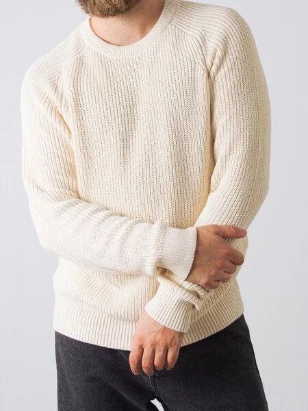 Honest Basics Honest Basics Herren Strickpullover aus 100% Bio-Baumwolle, Ivory, – Produktbild 3 von 4