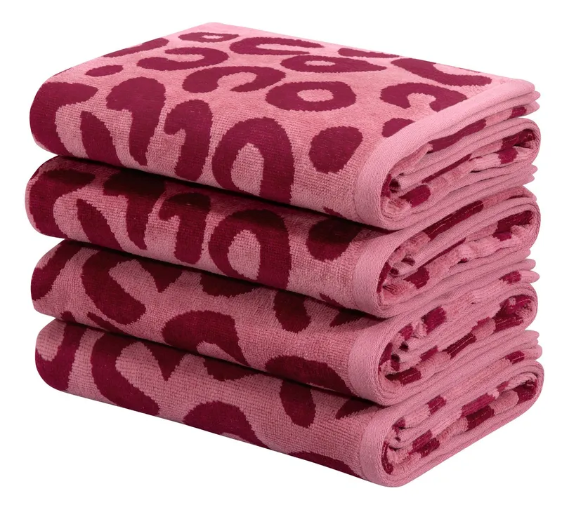 OTTO home Handtuch Set Anna Leopardenmuster, 4-tlg Handtuch-Set, 50x100cm, 100% Baumwolle, Frottiervelours (Set, 4-St), Handtücher, weich, saugstark, Rot, – Produktbild 1 von 5
