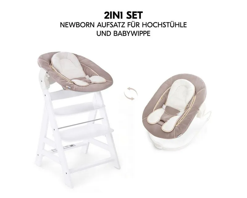 Hauck Hauck Hochstuhl Alpha Plus Newborn Set - White, Holz Babyhochstuhl ab Geburt inkl. Neugeborenenaufsatz & Sitzauflage, Weiß, – Produktbild 3 von 5