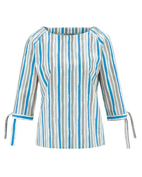 HempAge HempAge Damen gestreifte Halbarmbluse Hanf/Biobaumwolle, Topaz(blau), – Produktbild 1 von 4