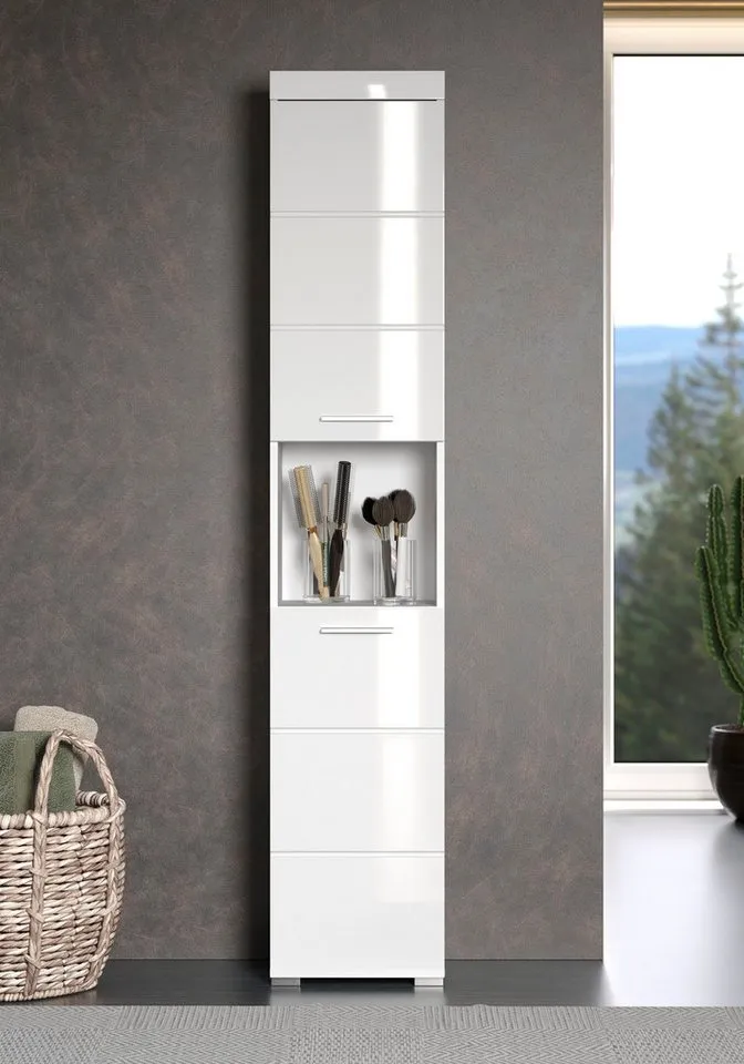 welltime Hochschrank Avena Badschrank mit 2 Türen & 1 Fach - (B/T/H) 37/31/190 cm, Weiß, – Produktbild 3 von 4