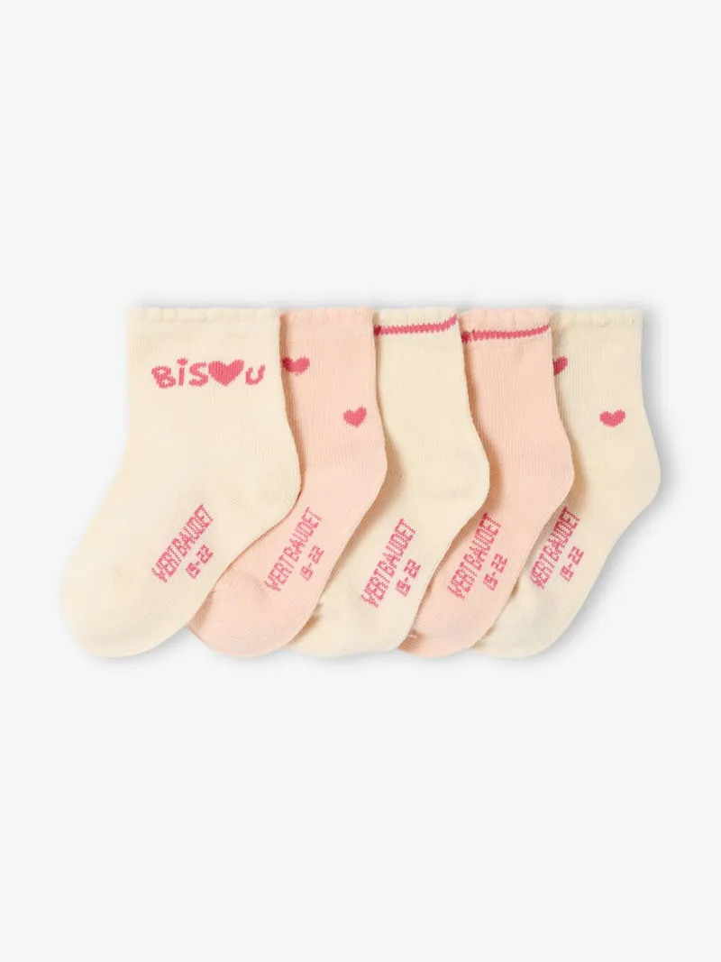 Vertbaudet 5er-Pack Socken HERZEN, Altrosa, – Produktbild 1 von 3