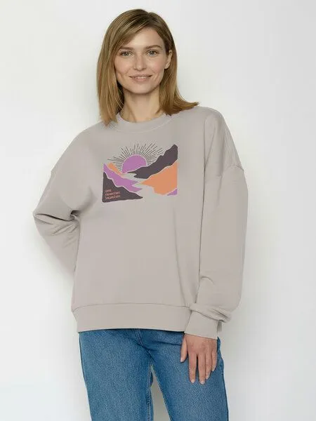 GreenBomb GREENBOMB River Sundown Core - Lässiges Sweatshirt aus Bio-Baumwolle / hochwertiger Print / GOTS / Fair & Vegan, Grau (sandstone), – Produktbild 1 von 4
