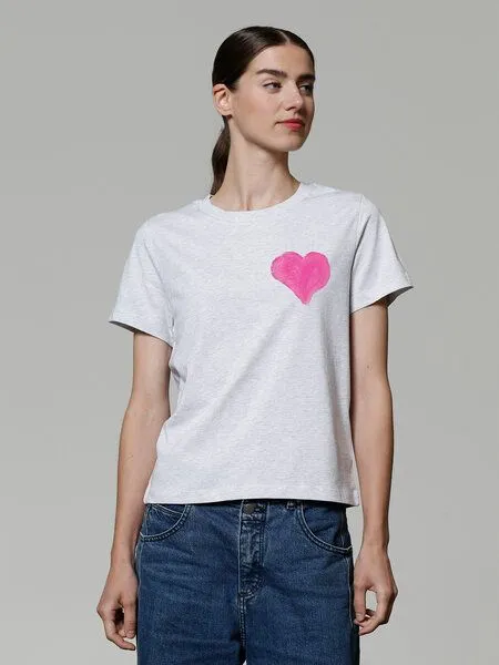 watapparel watapparel T-Shirt Frauen Pink Heart, Cool heather grey, – Produktbild 2 von 3