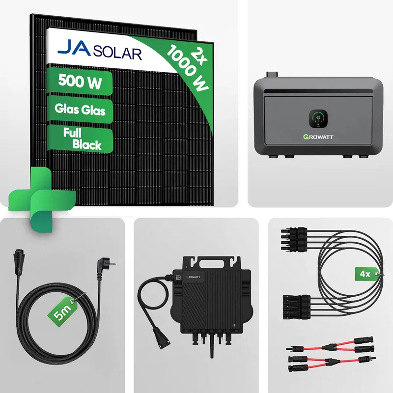 Growatt 1000wp Balkonkraftwerk mit Speicher 2 kWh | Growatt NEO 800W WiFi | Mini PV Anlage Steckdose – Produktbild 1 von 8