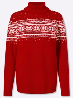 heine Jacquard-Pullover rot-ecru-gemustert – Produktbild 1 von 1