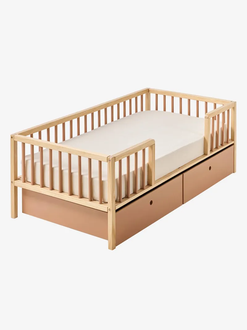 Vertbaudet Kinderbett TRAUMZEIT mit 2 Schubladen und Fallschutz 70x140 cm zimt, Zimt, – Produktbild 2 von 4
