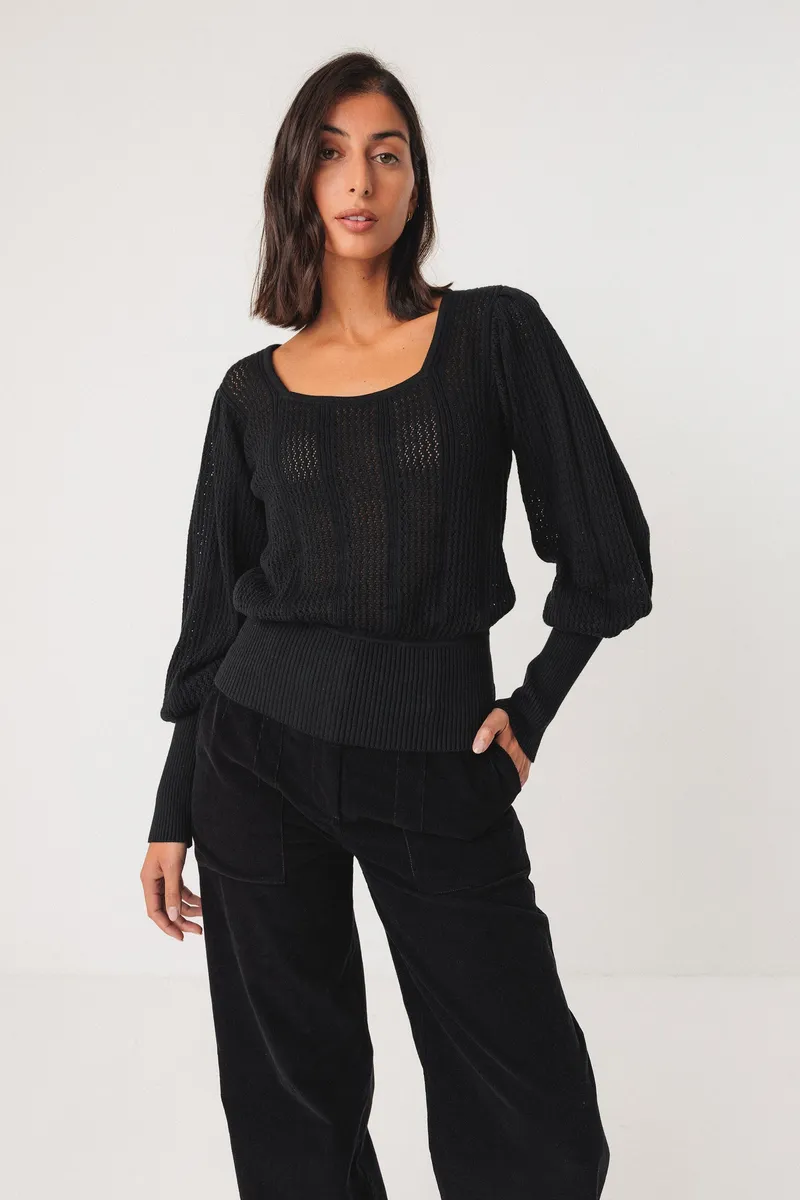 SKFK SKFK Damen vegan Strick-T-Shirt Dudea Schwarz, Schwarz, – Produktbild 1 von 2