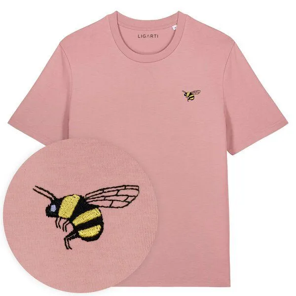 LIGARTI Besticktes T-Shirt – Brumhilde die Hummel – LIGARTI Tiermanufaktur, Altrosa, – Produktbild 1 von 3