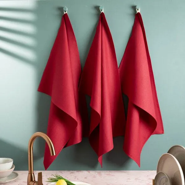 nahtur-design nahtur-design Leinen-Geschirrtücher im 3er Set , 100% Leinen, Weinrot (rot), – Produktbild 1 von 5