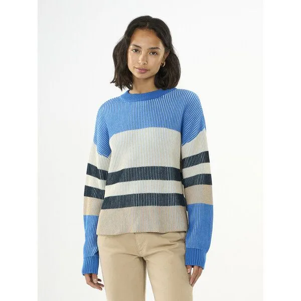 KnowledgeCotton Apparel KnowledgeCotton Apparel Strickpullover aus Bio-Baumwolle und Modal, Blau-weiß gestreift, – Produktbild 1 von 3