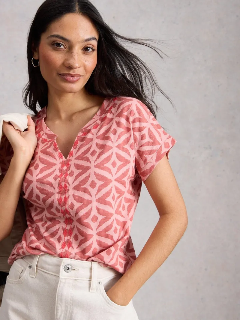 White Stuff Besticktes T-Shirt Nelly - 40, Rosa multi, – Produktbild 1 von 4