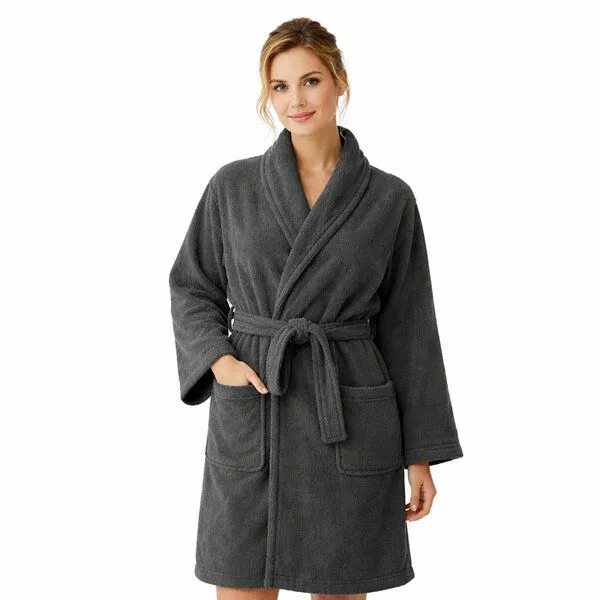 Bruno Barella Bruno Barella Damenbademantel aus Ägäis-Biobaumwolle in Anthrazit, Sand, Navy – sanft, flauschig & elegant, Anthrazit, – Produktbild 1 von 2