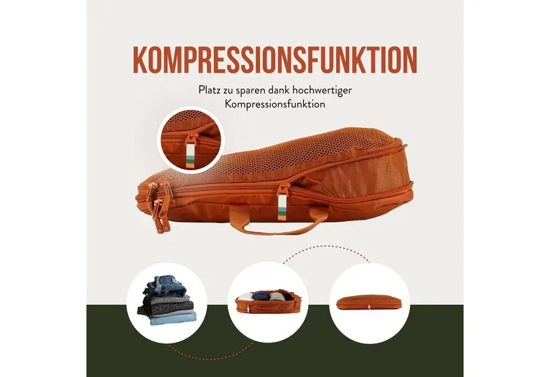 TRAVEL DUDE TRAVEL DUDE Packing Cubes mit Kompression aus recycelten Plastikflaschen, Orange, – Produktbild 7 von 8