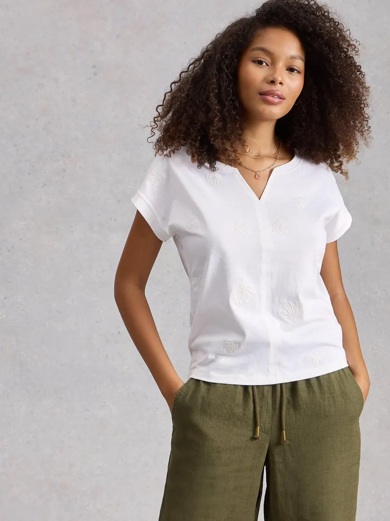 White Stuff Besticktes T-Shirt Nelly - 36, Reines weiß, – Produktbild 3 von 4
