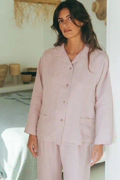 AmourLinen AmourLinen Langarm-Pyjama-Set Snooze, Dusty rose (rosa), – Produktbild 3 von 4