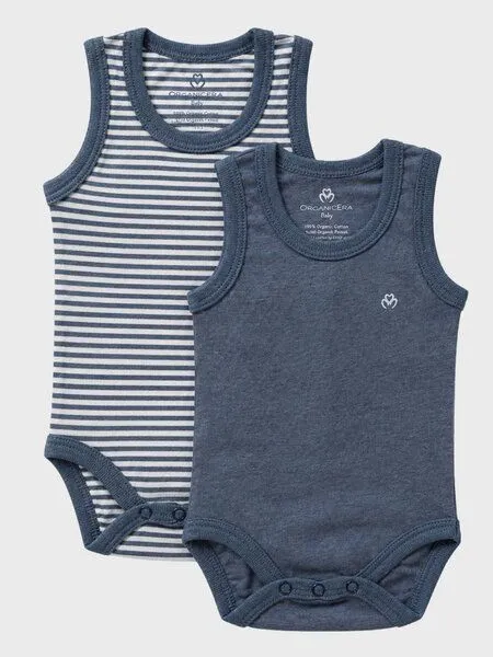 OrganicEra OrganicEra Bio-Ärmellose Babybodys für Neugeborene, 2er-Set, Indigo melange (blau), – Produktbild 1 von 4
