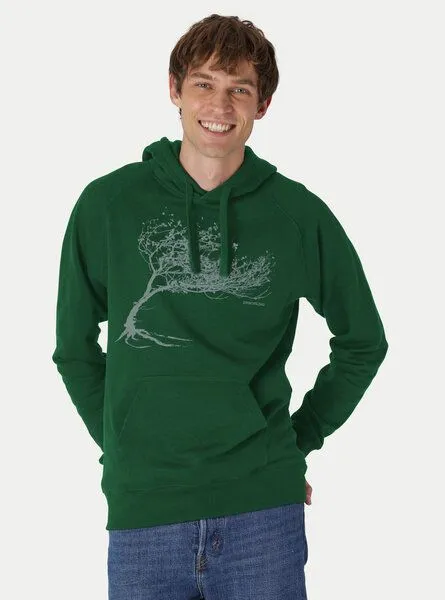 Peaces.bio - handbedruckte Biomode Peaces.bio - handbedruckte Biomode Bio-Herren-Kapuzensweater Windytree, Flaschengrün, – Produktbild 2 von 2