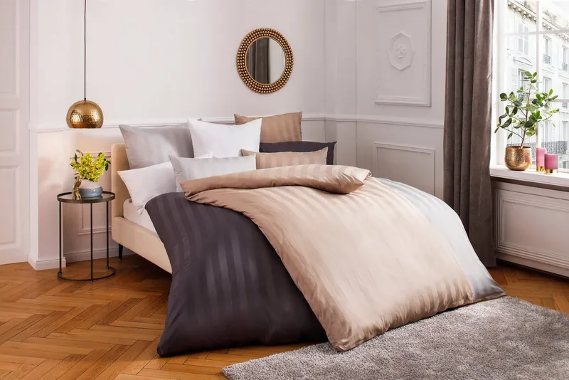 OTTO home Bettwäsche MALIA mit eingewebten Streifen, uni, Mako-Satin, 2 teilig, Bettwäsche aus 100% Baumwolle, Bettwäsche in Mako-Satin-Qualität, Blau, – Produktbild 3 von 5
