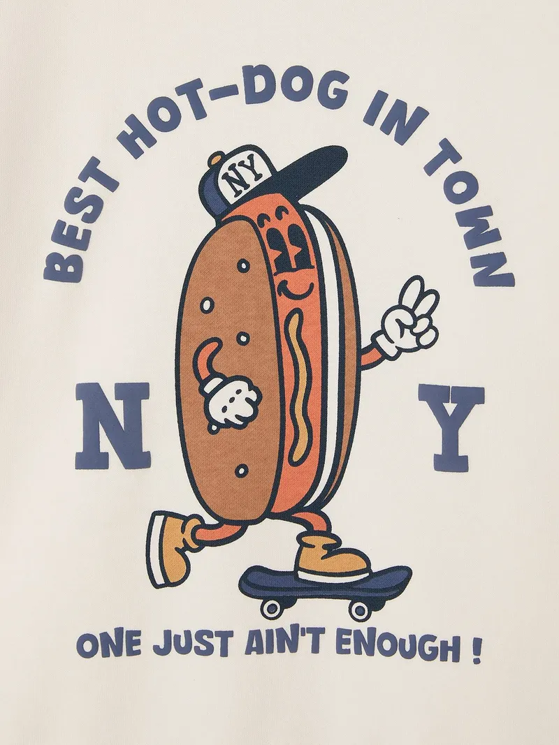 Vertbaudet Jungen Sweatshirt HOTDOG, Wollweiß, – Produktbild 3 von 3