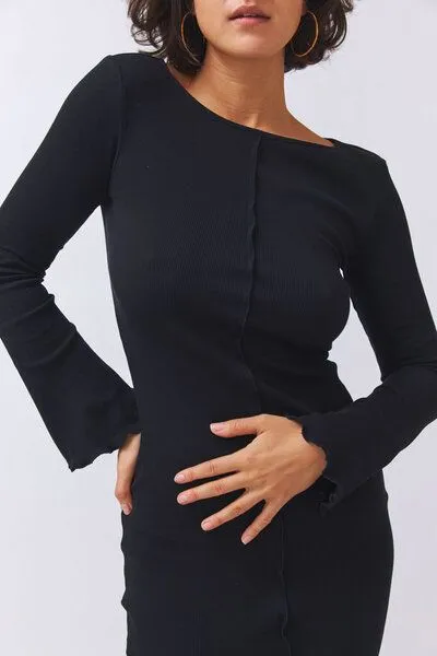 Baìge the Label Baìge the Label Bastienne - Langes Kleid mit Ziernaht, Schwarz, – Produktbild 3 von 4
