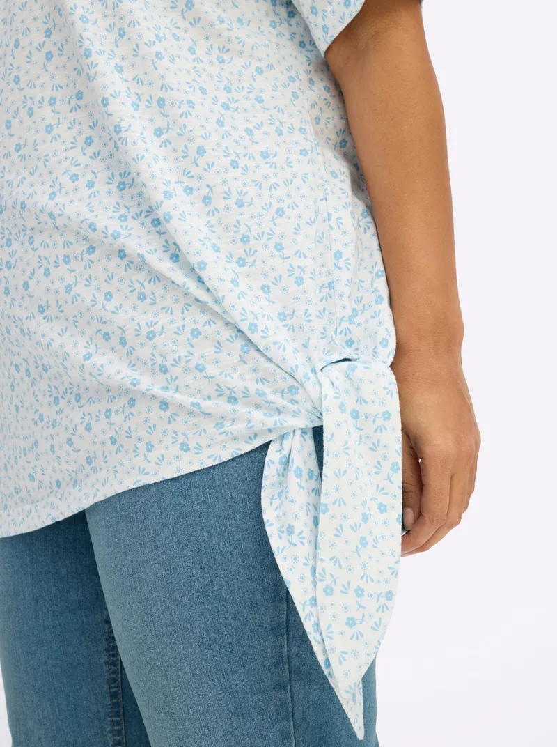 sheego V-Shirt ecru-aqua-bedruckt, Ecru-aqua-bedruckt, – Produktbild 2 von 2