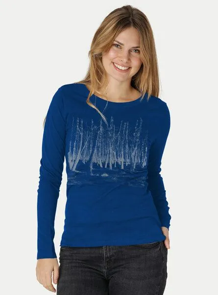 Peaces.bio - handbedruckte Biomode Peaces.bio - handbedruckte Biomode Damen Langarmshirt Woodland, Königsblau, – Produktbild 1 von 2