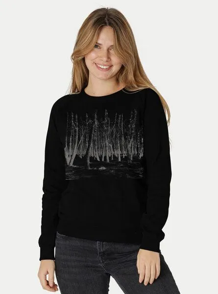 Peaces.bio - handbedruckte Biomode Peaces.bio - handbedruckte Biomode Damen Sweatshirt Woodland, Schwarz, – Produktbild 2 von 2