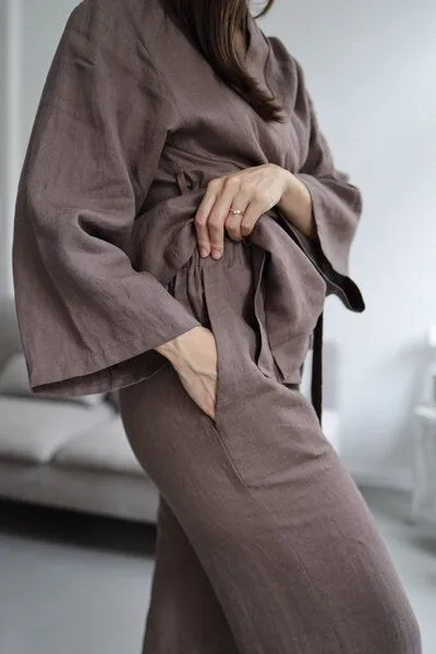 gust. gust. Kimono aus Leinen - Linen Kimono - 100% Bio-Leinen, Cocoa (braun), – Produktbild 3 von 4