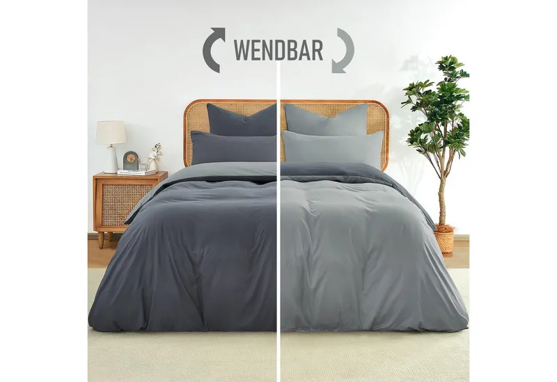 Topfinel Bettwäsche 135x200cm 4 teilig winterbettwäsche mit reißverschluss bügelfrei wärm, satin, 3 teilig, kühlende bettwäsche 200x200 Grau Hellgrau wendebettwäsche boho, Grau, – Produktbild 3 von 5