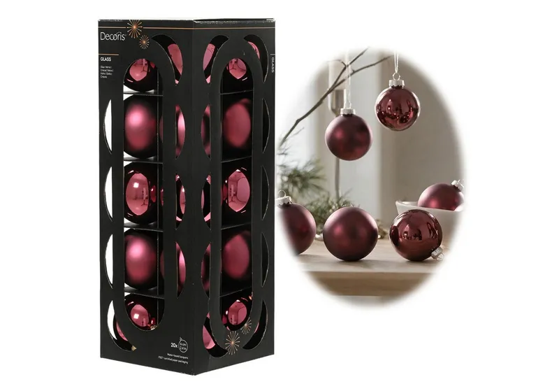 LS-LebenStil Weihnachtsbaumkugel 18-20 Design Glas Weihnachtskugeln 6cm Rosa Dunkelrosa Christbaum Deko (18 St), Edle Weihnachtsdeko Matt / Glänzend Weihnachtsbaumschmuck Deko Kugeln, Rosa, – Produktbild 1 von 5