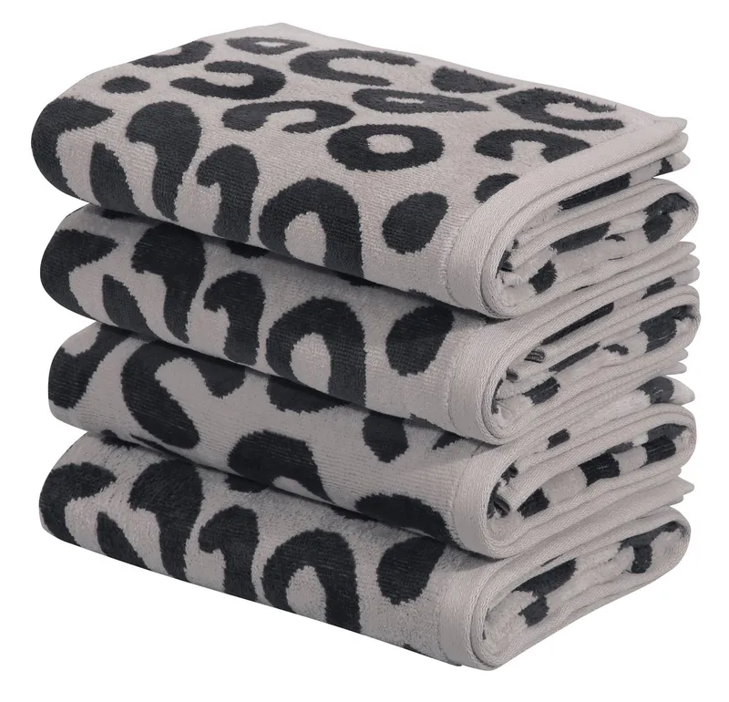 OTTO home Handtuch Set Anna Leopardenmuster, 4-tlg Handtuch-Set, 50x100cm, 100% Baumwolle, Frottiervelours (Set, 4-St), Handtücher, weich, saugstark, Grau, – Produktbild 2 von 5