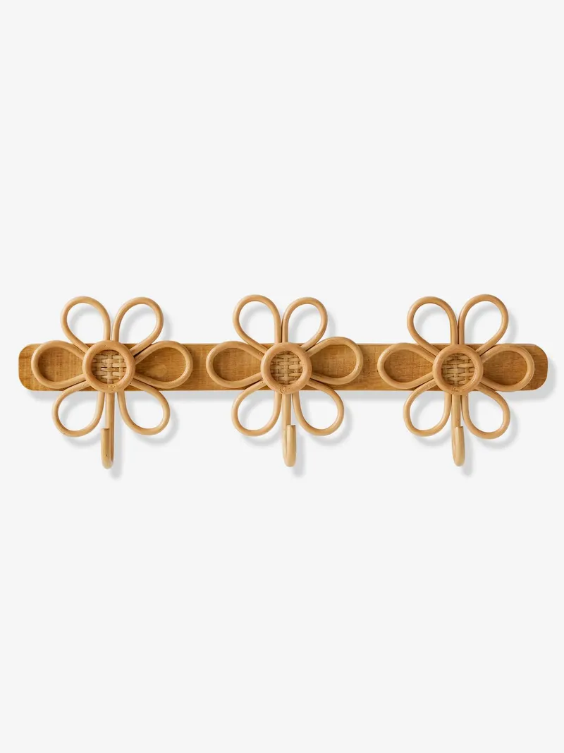 Vertbaudet Wandgarderobe aus Rattan mit 3 Blumen-Kleiderhaken, Braun, – Produktbild 3 von 4
