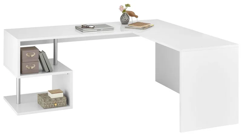 Home affaire Eckschreibtisch Esse, Schreibtisch im modernen Design, mit oder ohne Monitoraufsatz Breite 180/160 cm, "Made in Italy", Weiß, – Produktbild 4 von 5