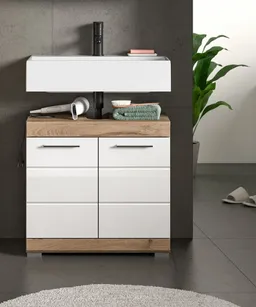 Inn.Furn Waschbeckenunterschrank Willow (Waschtisch in weiß Hochglanz mit Eiche, 60 x 56 cm) mit MDF-Fronten – Produktbild 1 von 1
