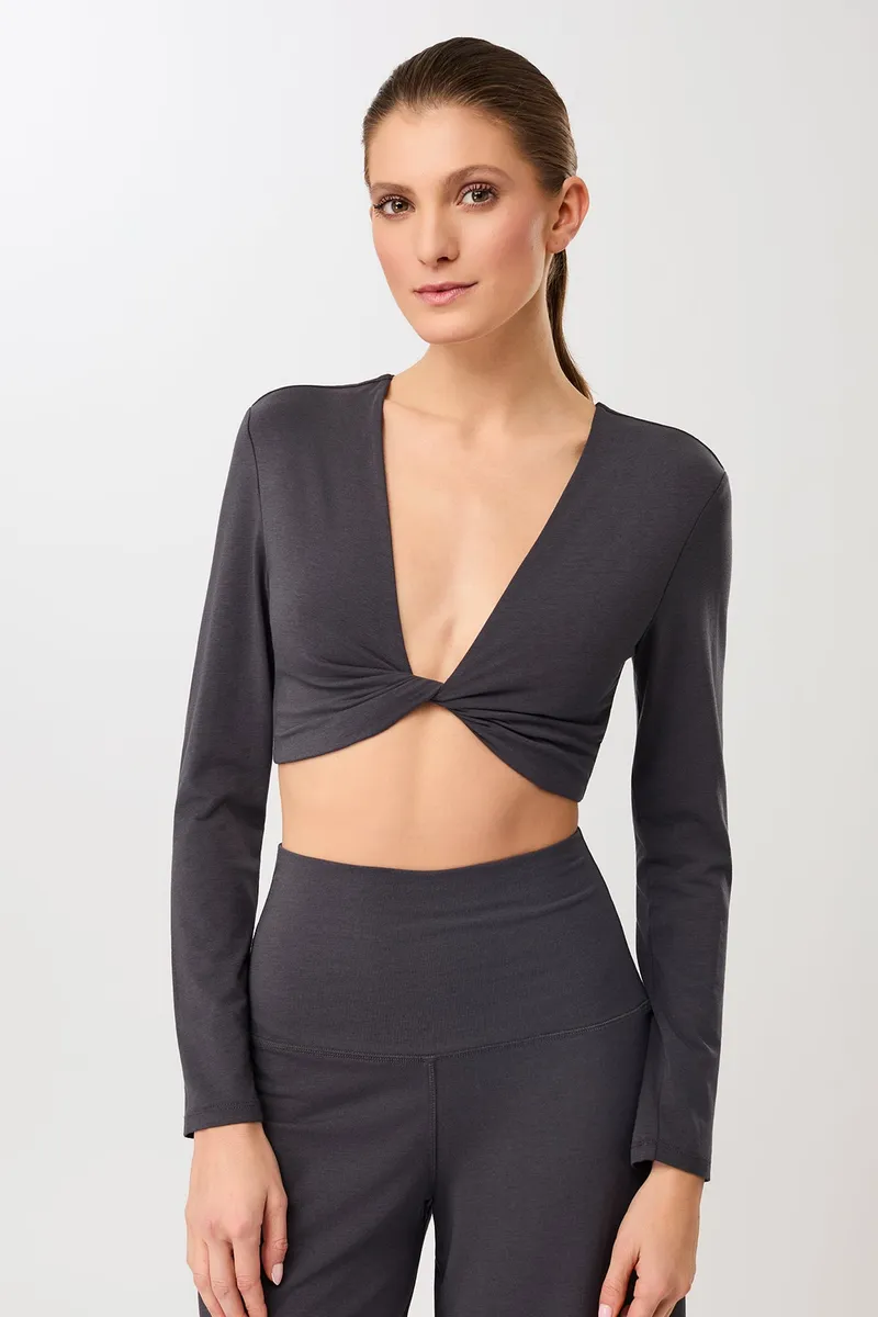 mandala MANDALA Damen vegan Top Support Longsleeve Onyx, Grau, – Produktbild 1 von 2