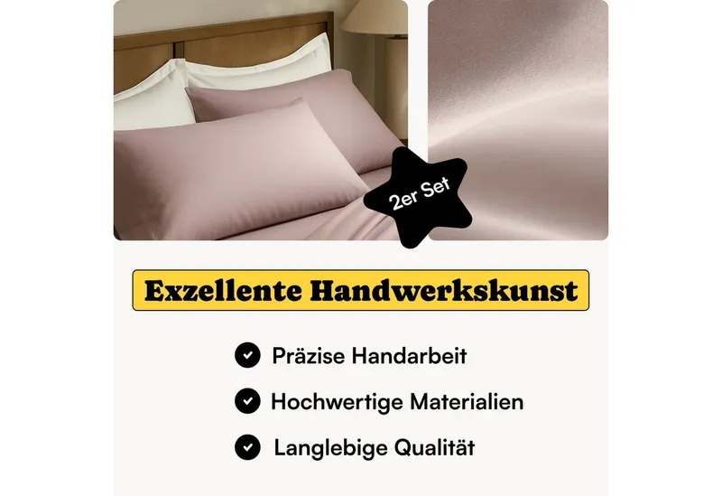 Seralino Kissenbezüge Mako Satin Kissenbezug (100% Bio Baumwolle) weich, hautfreundlich, (2 Stück), Fairtrade/ GOTS zertifizierte uni Kissenhülle mit Reißverschluss, Rosa, – Produktbild 2 von 5