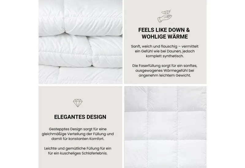 Schiesser Schiesser Microfaserbettdecke Feels like Down Bettdecke mit daunenähnlicher Mikrofaser-Füllung, superleichte, silikonisierten Hohlfasern, Weiß, – Produktbild 4 von 5